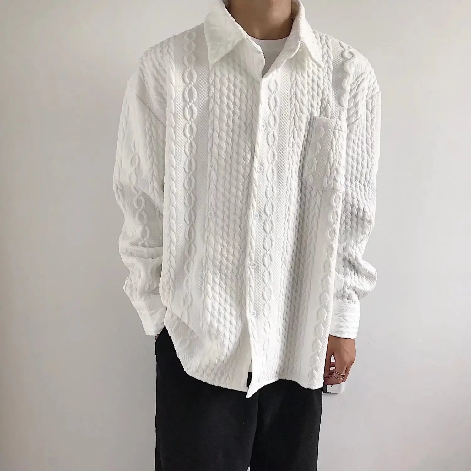 Japanese Hemp Pattern Shirt Men’s Long Sleeve Autumn And Winter Leisure Coat