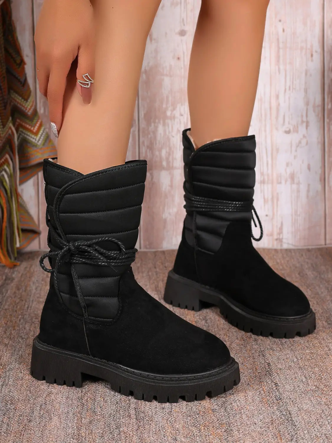 Fashion Mid-calf Snow Boots With Lace-up Design Winter Warm Thickened Low-heeled Boot Women’s Casual Shoes Outdoor