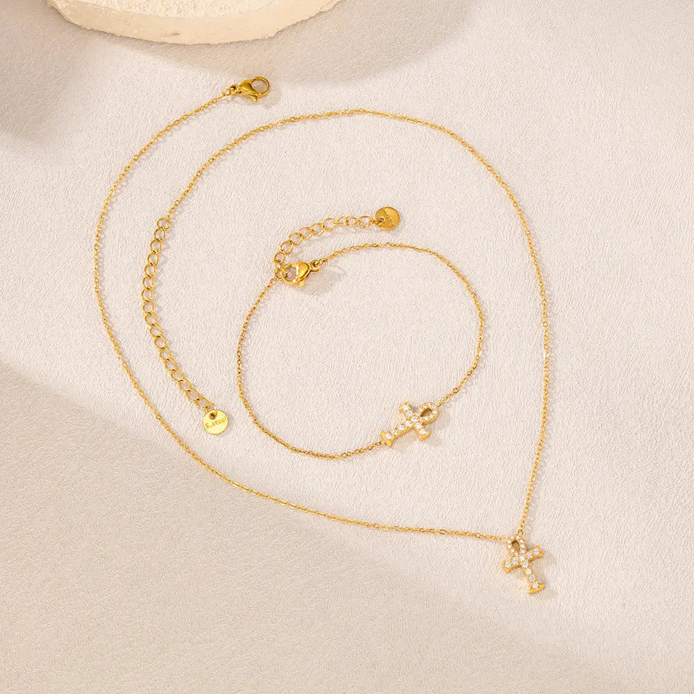 All-match Titanium Steel Full Diamond Temperament Cross Necklace