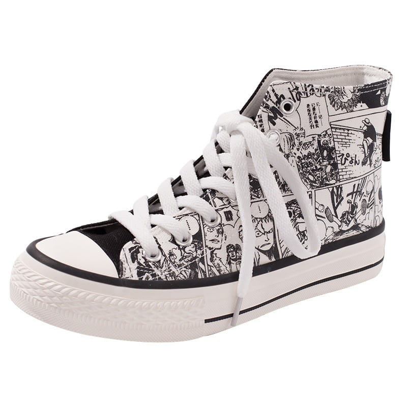 Couple high-top canvas shoes