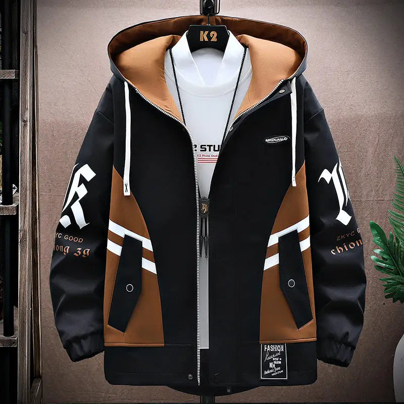 Fall Jacket Trousers Men Leisure Set - Black Tops / 2XL