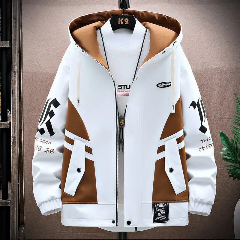 Fall Jacket Trousers Men Leisure Set - White Tops / 2XL