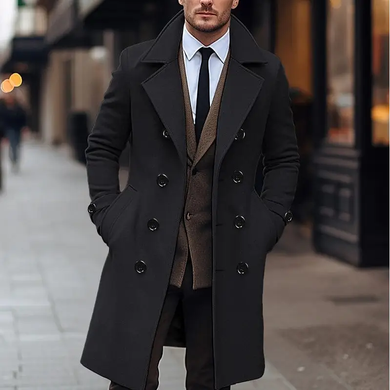 Fall Winter Men Woolen Coat Double Breasted Long Beyond Trends Hub