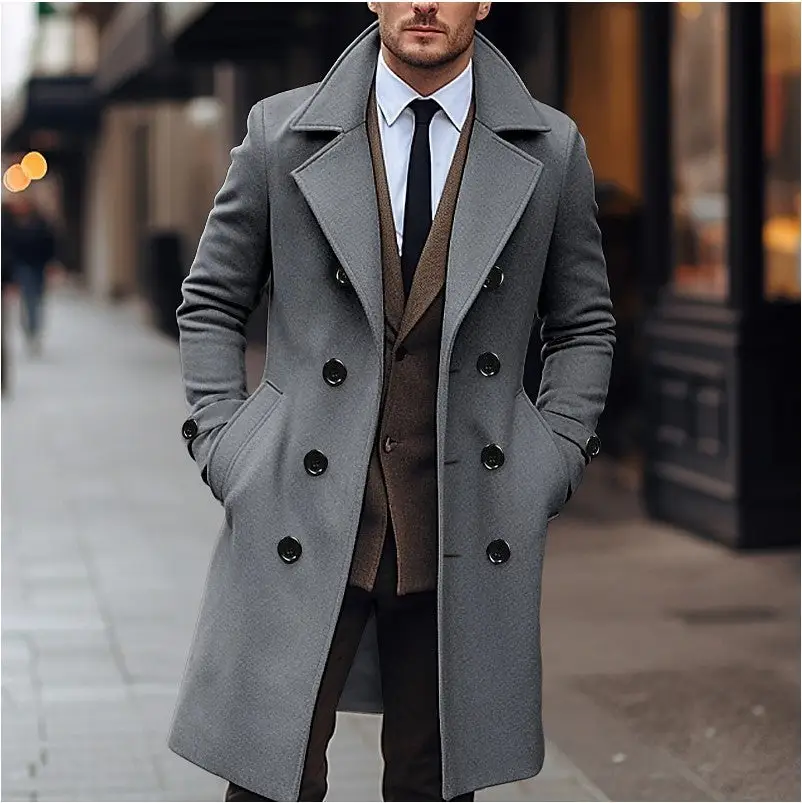 Fall Winter Men Woolen Coat Double Breasted Long Beyond Trends Hub
