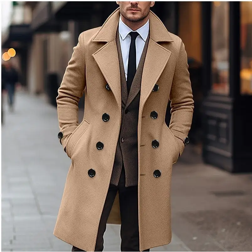 Fall Winter Men Woolen Coat Double Breasted Long Beyond Trends Hub
