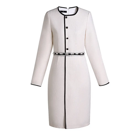 Fan Workplace White-collar Interview Formal Dress Bag Hip Professional Dress - White / S