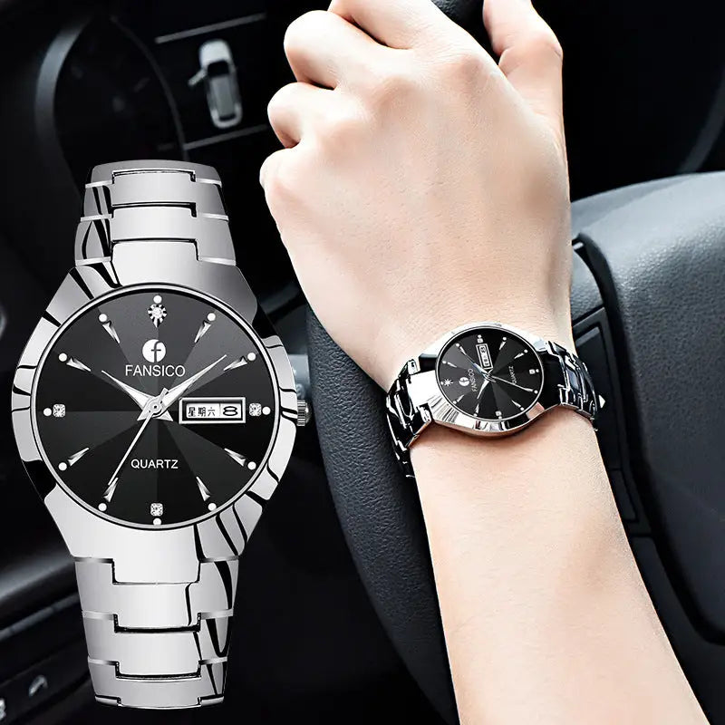 Fansico Fan Poem New Tungsten Mens Watch Dual Calendar Table 1192 Non Mechanical Watches - Beyond Trends Hub 