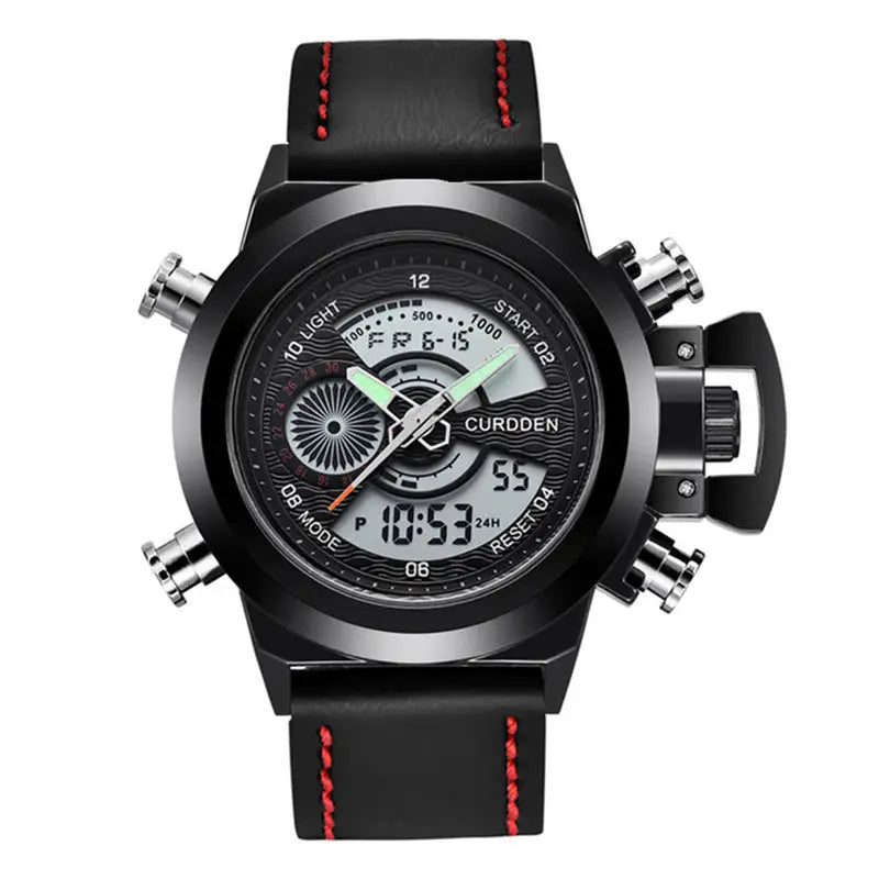 Fashion Belt Multi-functional Double Display Sports Watch For Men - Belt Black With Red Tread