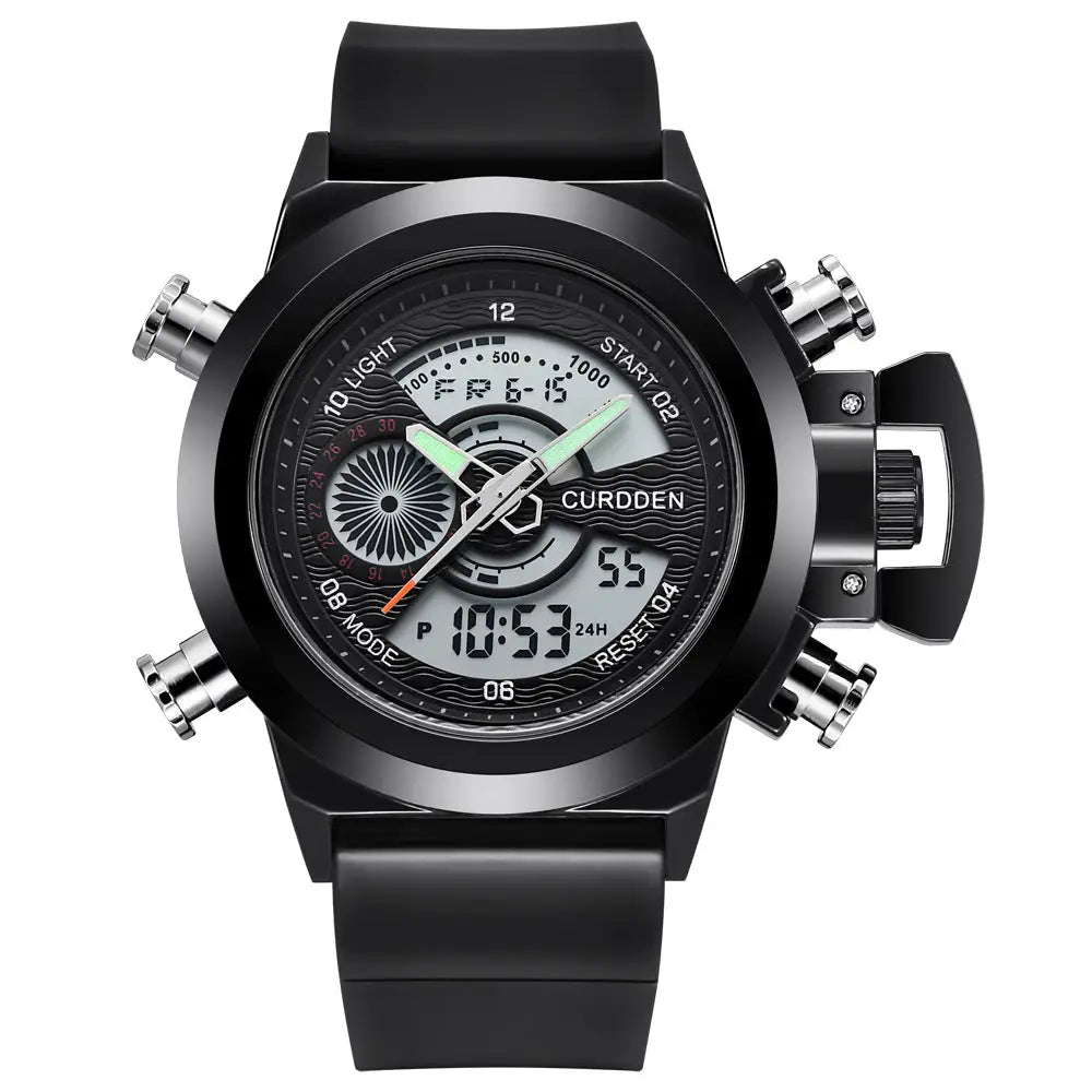 Fashion Belt Multi-functional Double Display Sports Watch For Men - Tape Black