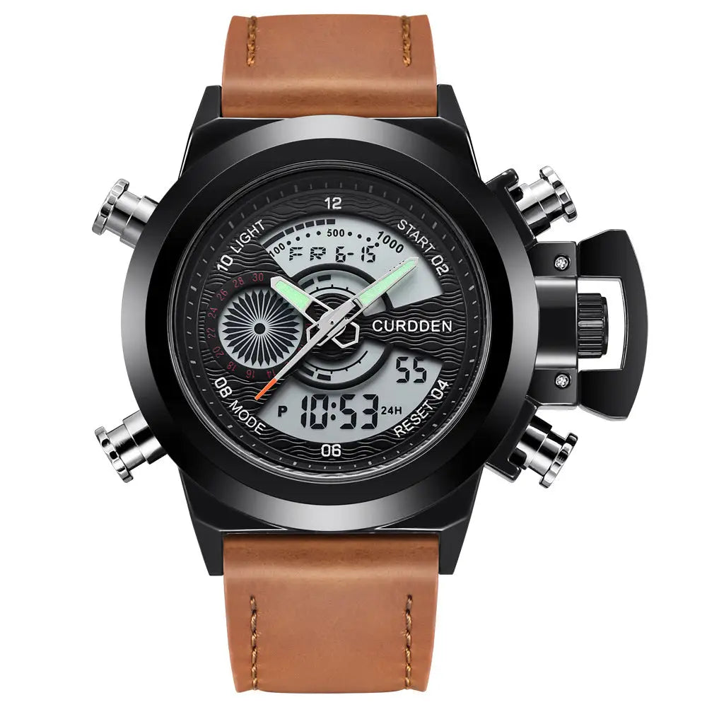 Fashion Belt Multi-functional Double Display Sports Watch For Men - Belt Light Brown Belt