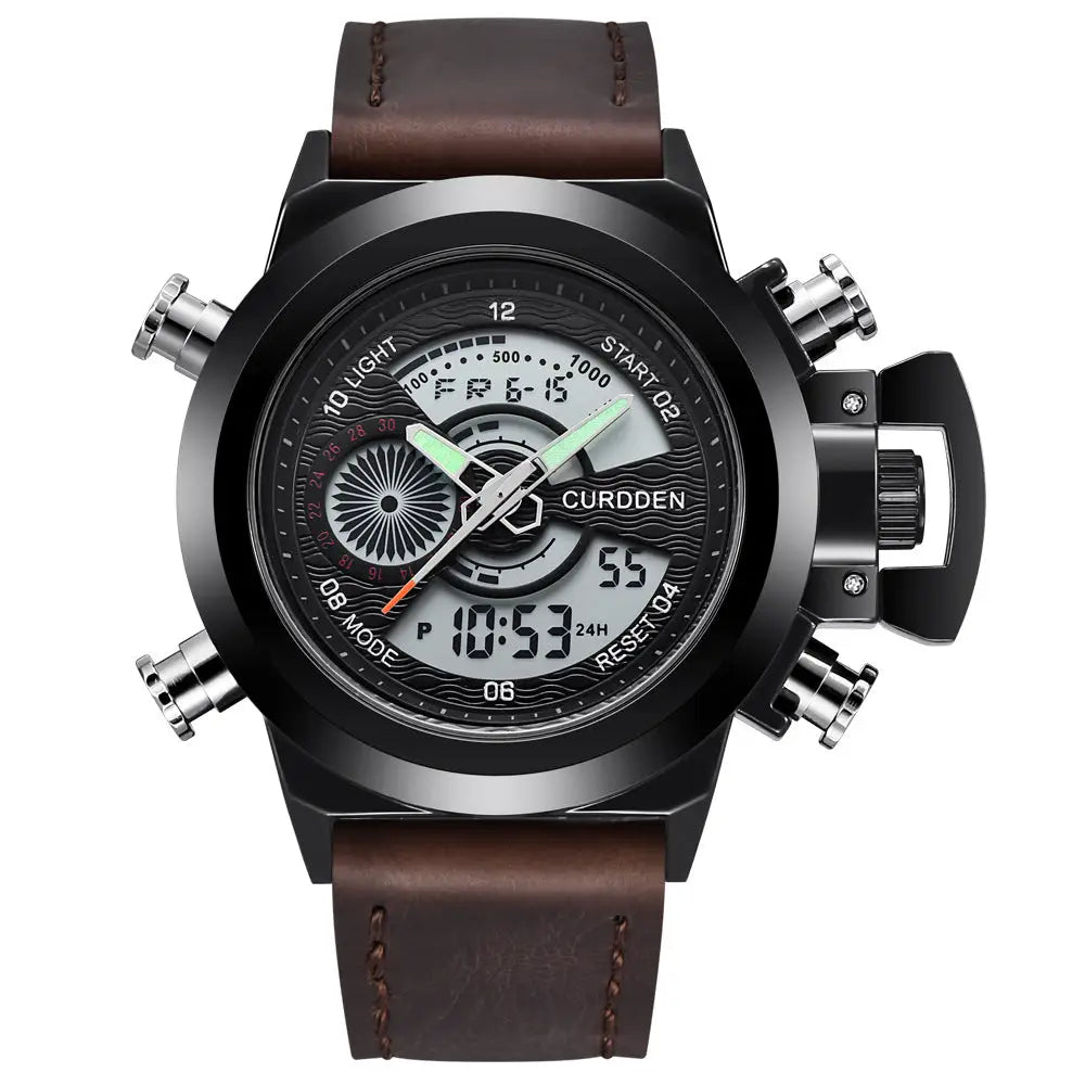 Fashion Belt Multi-functional Double Display Sports Watch For Men - Belt Dark Brown Belt