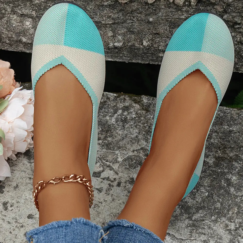 Fashion Colorblock Flats Shoes Flying Woven Breathable Cozy Loafers For Women Beyond Trends Hub