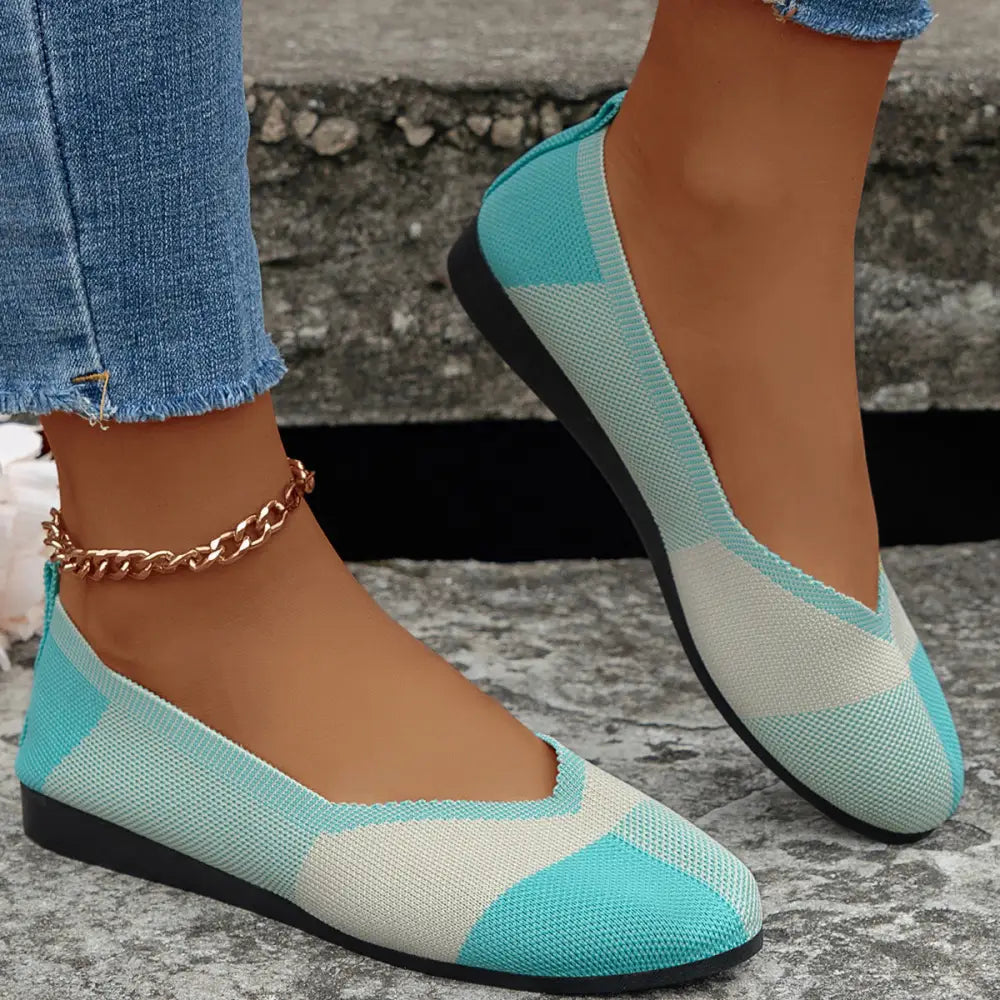 Fashion Colorblock Flats Shoes Flying Woven Breathable Cozy Loafers For Women Beyond Trends Hub