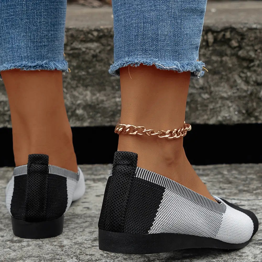 Fashion Colorblock Flats Shoes Flying Woven Breathable Cozy Loafers For Women Beyond Trends Hub