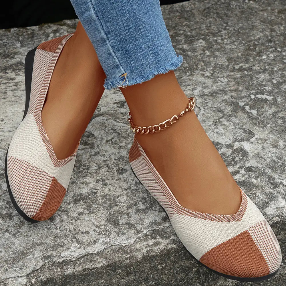 Fashion Colorblock Flats Shoes Flying Woven Breathable Cozy Loafers For Women Beyond Trends Hub