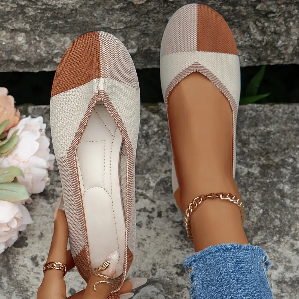 Fashion Colorblock Flats Shoes Flying Woven Breathable Cozy Loafers For Women Beyond Trends Hub