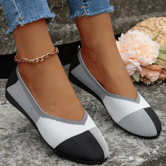 Fashion Colorblock Flats Shoes Flying Woven Breathable Cozy Loafers For Women Beyond Trends Hub