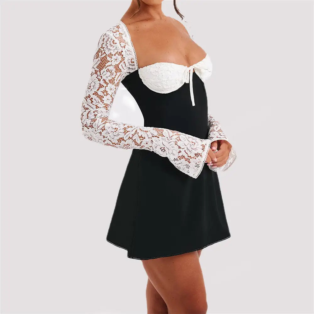 Fashion Corset Lace Long Sleeve Dress Sexy Y2K Backless Lace Up Short Dresses Womens Clothing Beyond Trends Hub