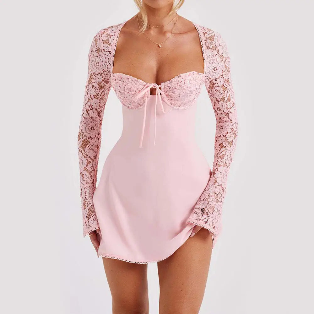 Fashion Corset Lace Long Sleeve Dress Sexy Y2K Backless Lace Up Short Dresses Womens Clothing Beyond Trends Hub