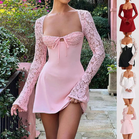Fashion Corset Lace Long Sleeve Dress Sexy Y2K Backless Lace Up Short Dresses Womens Clothing Beyond Trends Hub