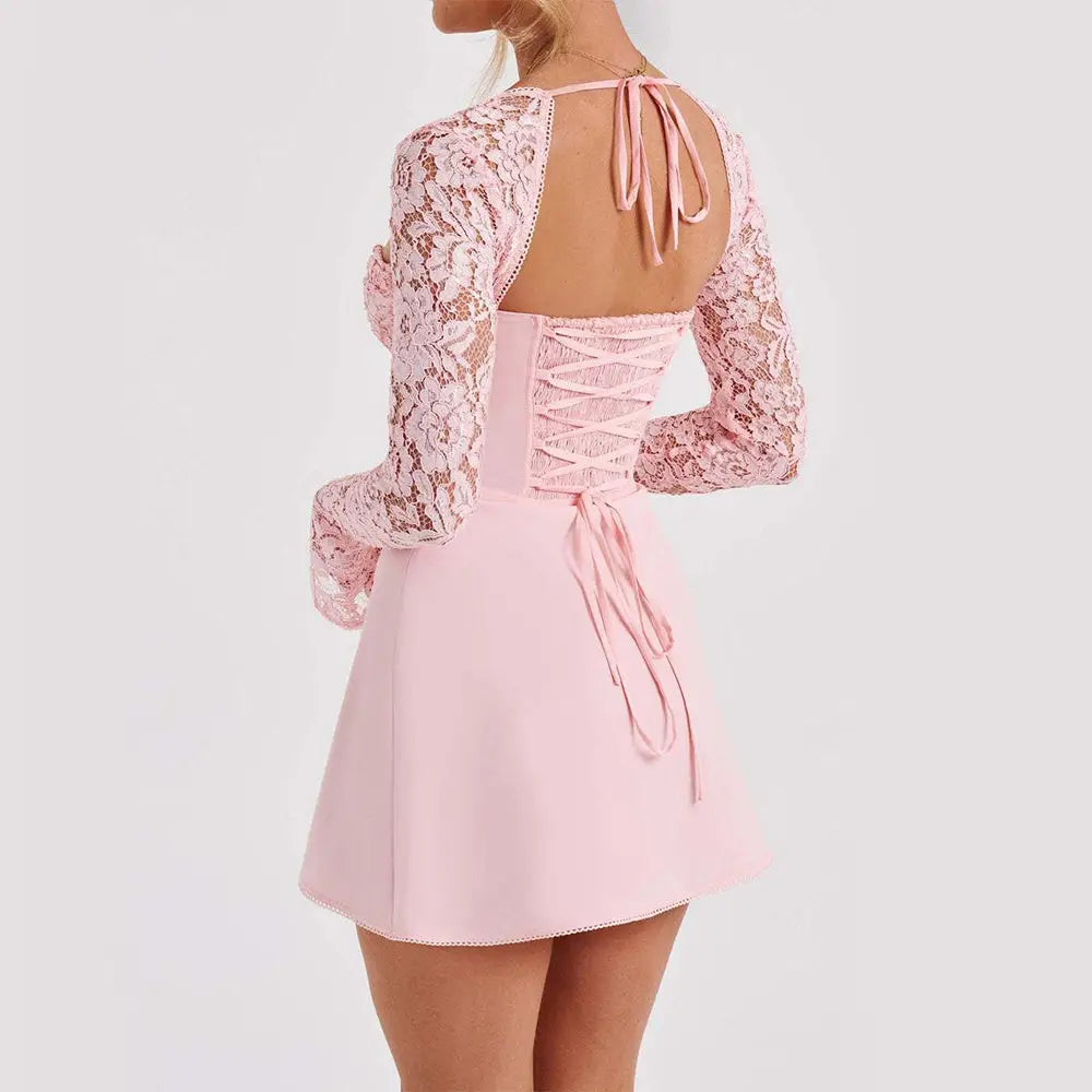 Fashion Corset Lace Long Sleeve Dress Sexy Y2K Backless Lace Up Short Dresses Womens Clothing Beyond Trends Hub