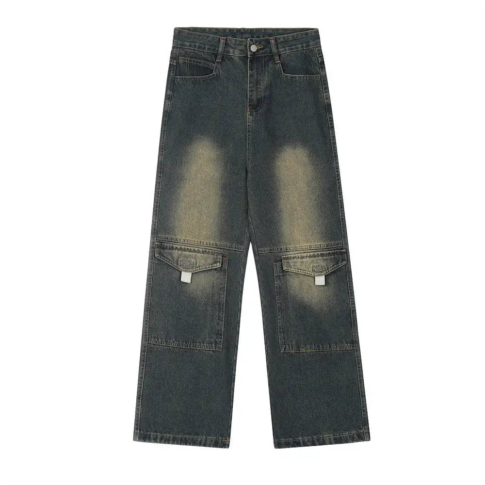 Fashion Denim Cargo Pants Trousers Men - Blue / S