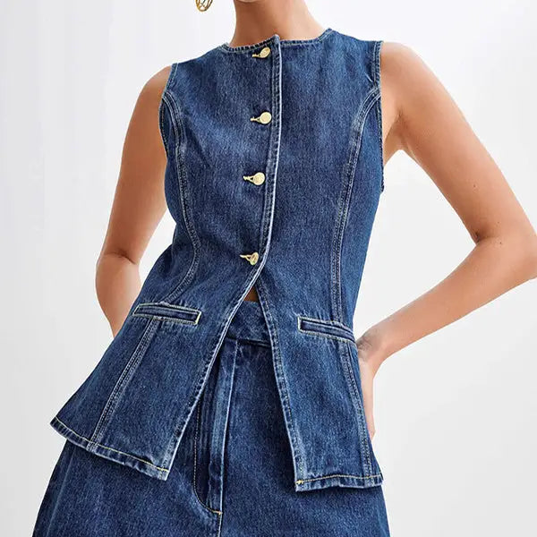 Fashion Denim Suit Summer Casual Sleeveless Button Vest Top And High Waist Shorts Set For Womens Clothing Beyond Trends Hub