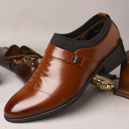 Fashion formal business men’s leather shoes - Brown plus velvet / 42
