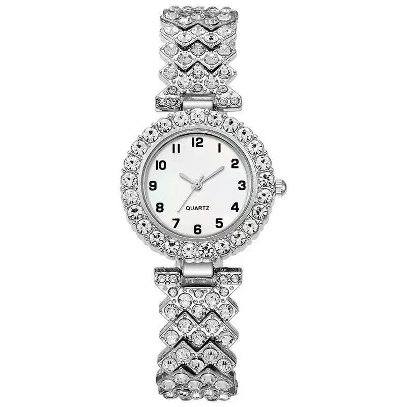 Fashion Jewelry 2pcs Luxury Fashion Women Watch Set Silver Strap Ladies Quartz Wristwatch Alloy Bracelet For Ladies