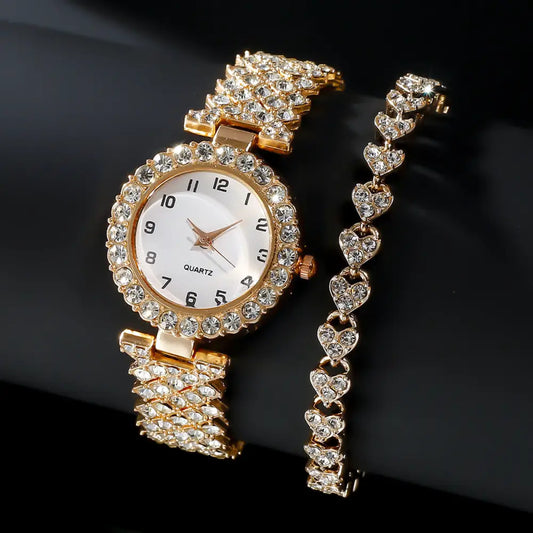 Fashion Jewelry 2pcs Luxury Fashion Women Watch Set Silver Strap Ladies Quartz Wristwatch Alloy Bracelet For Ladies