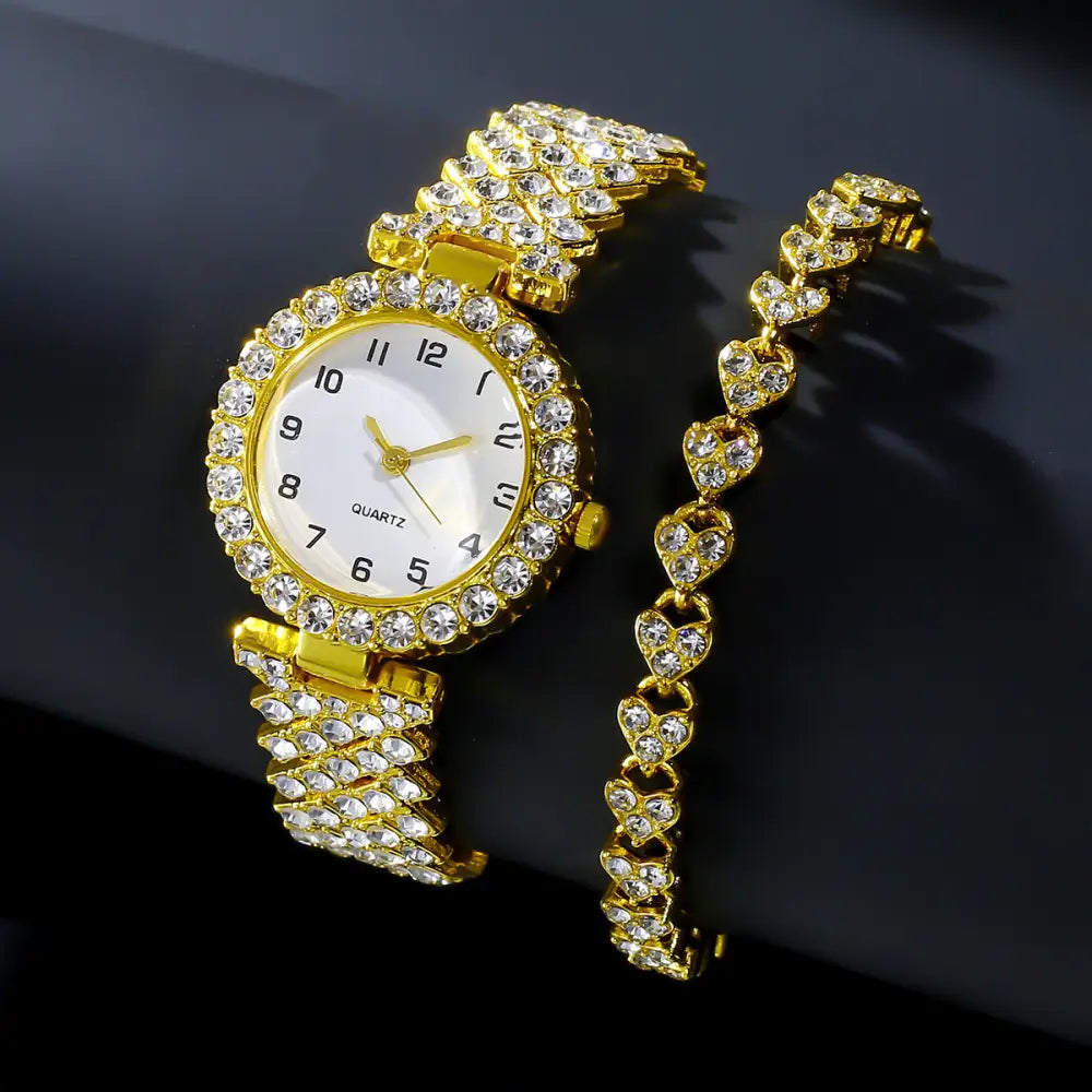 Fashion Jewelry 2pcs Luxury Fashion Women Watch Set Silver Strap Ladies Quartz Wristwatch Alloy Bracelet For Ladies