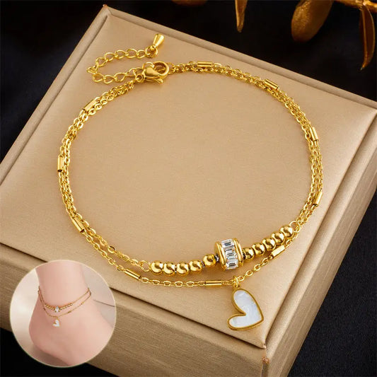 Fashion Jewelry Boho Classic Love Heart Ankle Chain Double Layer Chain Bracelet Anklet Charm Tassel Leg Chain On Foot Chain Women Party Jewelry Accessories Beyond Trends Hub