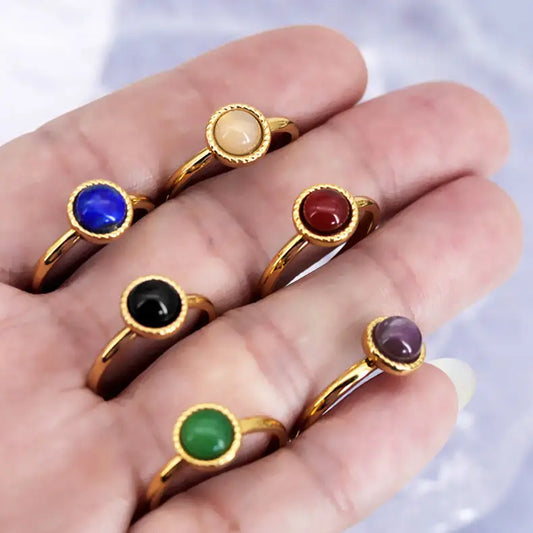 Fashion Jewelry Colorful Natural Stone Inlaid Titanium Steel Ring 18K Gold Plating Red Agate Pink Crystal Amethyst Blue San Bracelet Jewellery Women - Beyond Trends Hub 