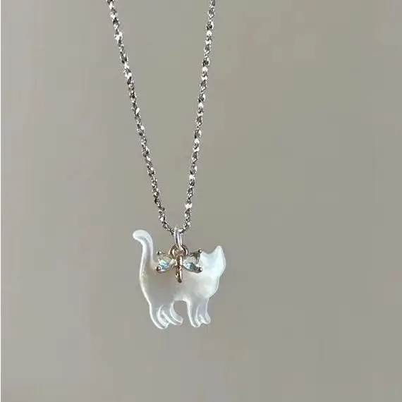 Fashion Jewelry Cute Transparent Cat Rhinestone Pendant Necklace Silver Plated Chain Women Girls Fashion Collar Necklace Party Gift Beyond Trends Hub