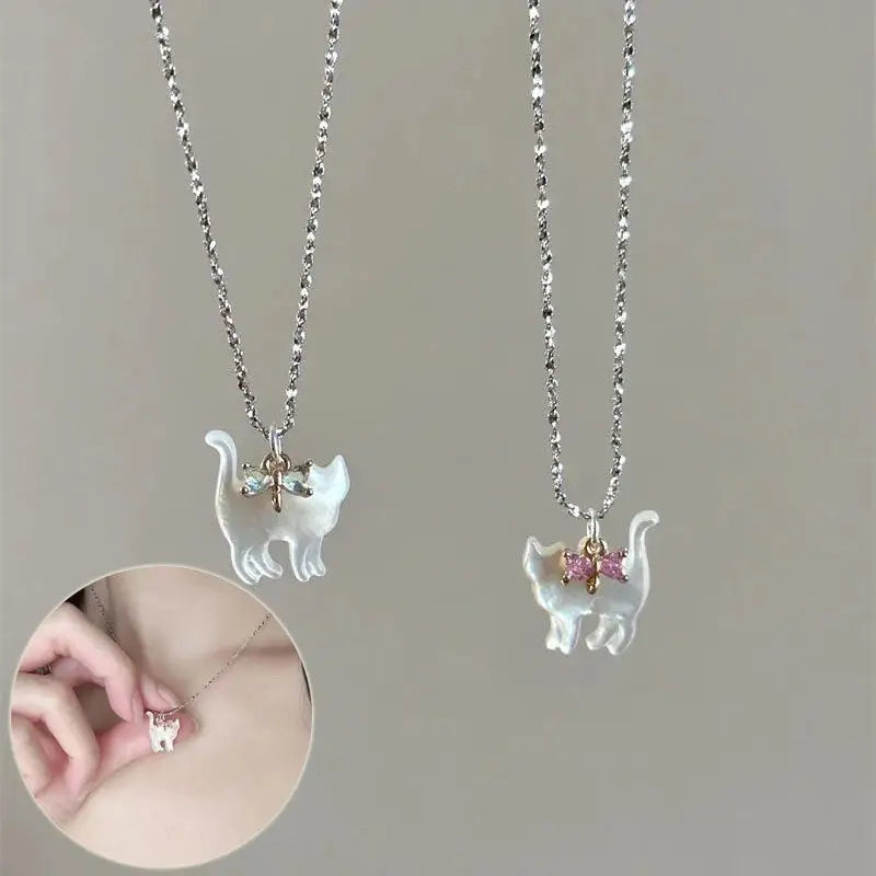 Fashion Jewelry Cute Transparent Cat Rhinestone Pendant Necklace Silver Plated Chain Women Girls Fashion Collar Necklace Party Gift Beyond Trends Hub