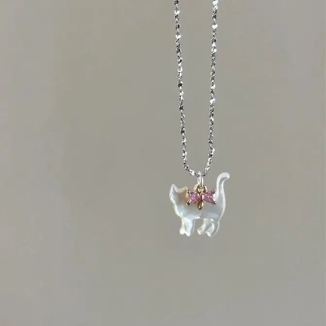 Fashion Jewelry Cute Transparent Cat Rhinestone Pendant Necklace Silver Plated Chain Women Girls Fashion Collar Necklace Party Gift Beyond Trends Hub