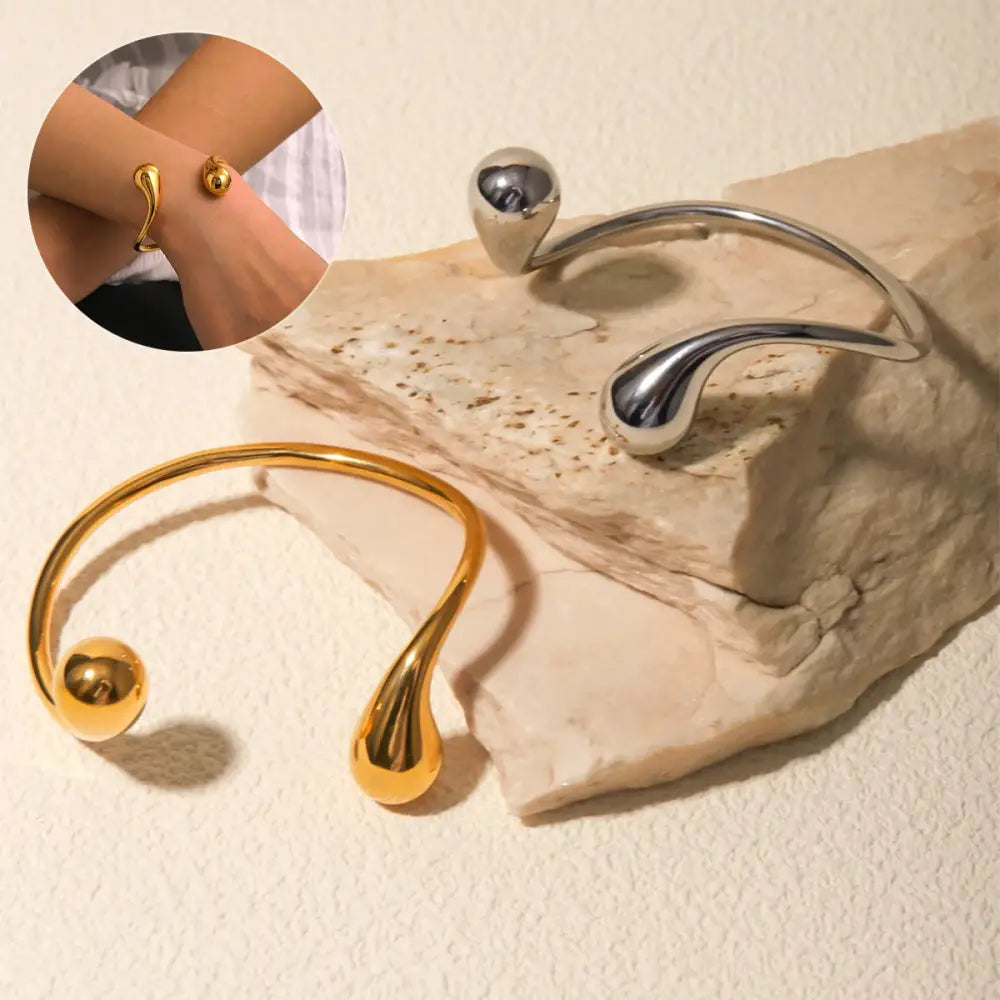 Fashion Jewelry Minar Hip Hop Metallic Irregular Water Drop Twist Adjustable Bangles For Women Titanium Steel 18K Gold PVD Plated Cuff Bracelet - Beyond Trends Hub 