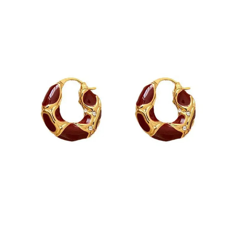 Fashion Jewelry New Trendy Enamel Color Metal Texture Small Hoop Earrings For Women Gold Plated Statement Ear Buckle Creative Jewelry Gifts - Beyond Trends Hub 