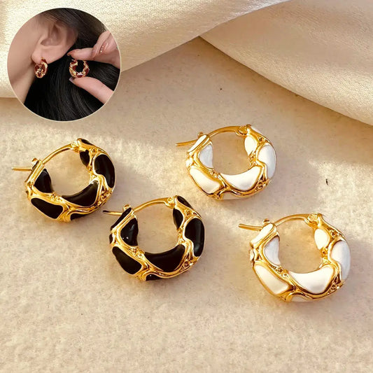 Fashion Jewelry New Trendy Enamel Color Metal Texture Small Hoop Earrings For Women Gold Plated Statement Ear Buckle Creative Jewelry Gifts - Beyond Trends Hub 