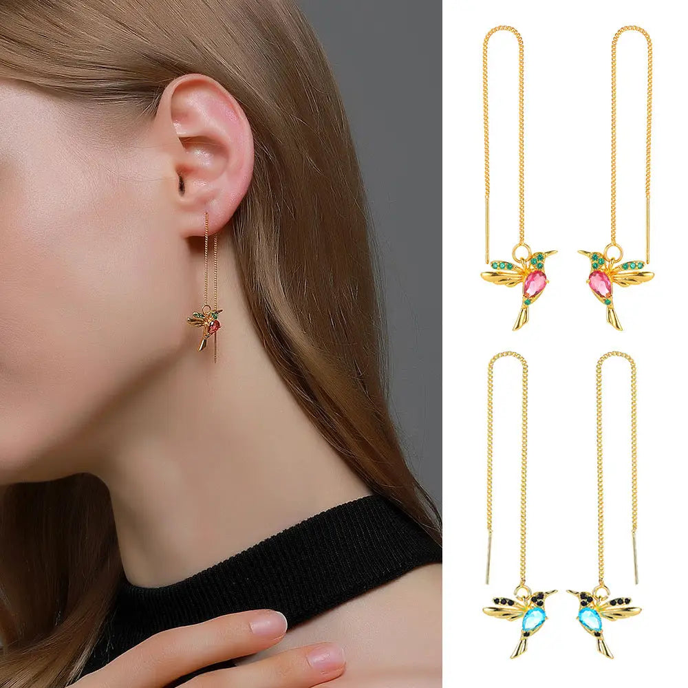 Fashion Jewelry New Unique Little Bird Drop Long Hanging Hummingbird Earrings For Women Elegant Girl Tassel Crystal Pendant Earring Jewelry Beyond Trends Hub