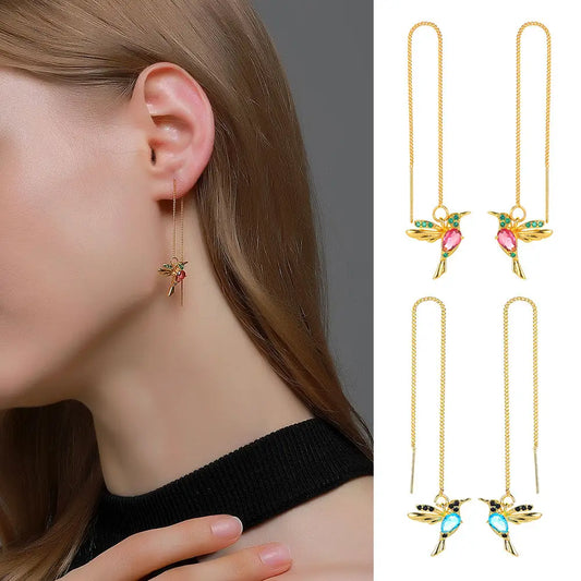 Fashion Jewelry New Unique Little Bird Drop Long Hanging Hummingbird Earrings For Women Elegant Girl Tassel Crystal Pendant Earring Jewelry Beyond Trends Hub