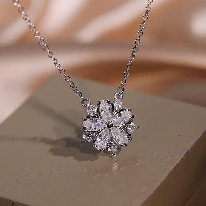 Fashion Jewelry Zircon Women Necklace Ring Double Layers Flower Cubic Zirconia Jewelry Shiny Simple All Match Stud Earrings Ring Necklace For Wedding Beyond Trends Hub