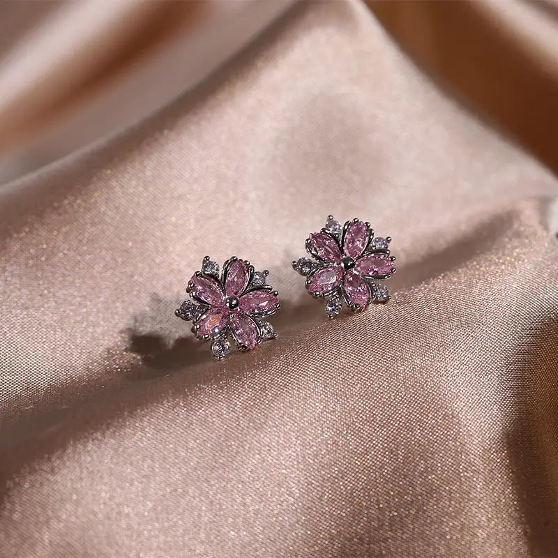 Fashion Jewelry Zircon Women Necklace Ring Double Layers Flower Cubic Zirconia Jewelry Shiny Simple All Match Stud Earrings Ring Necklace For Wedding Beyond Trends Hub
