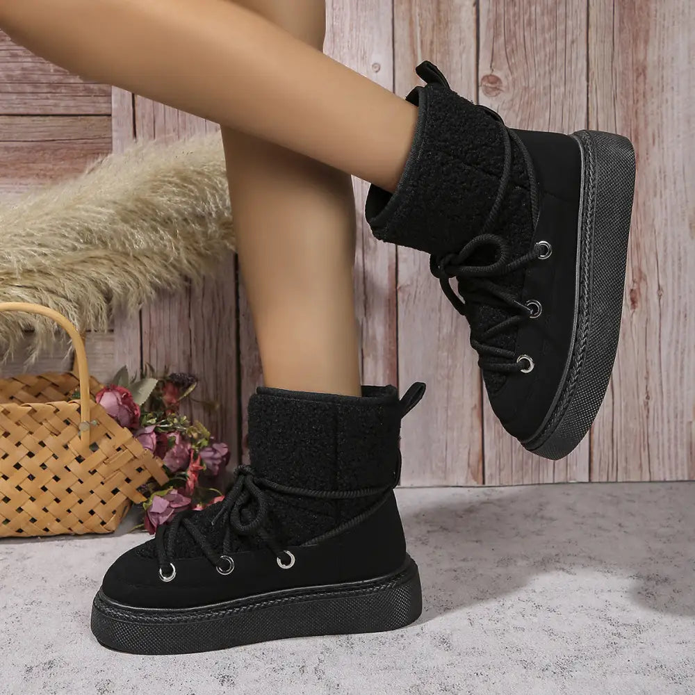 Fashion Lace-up Snow Boots Winter Flat Thick-soled Height-enhancing Cotton Shoes For Women Casual Warm Short Boot Beyond Trends Hub