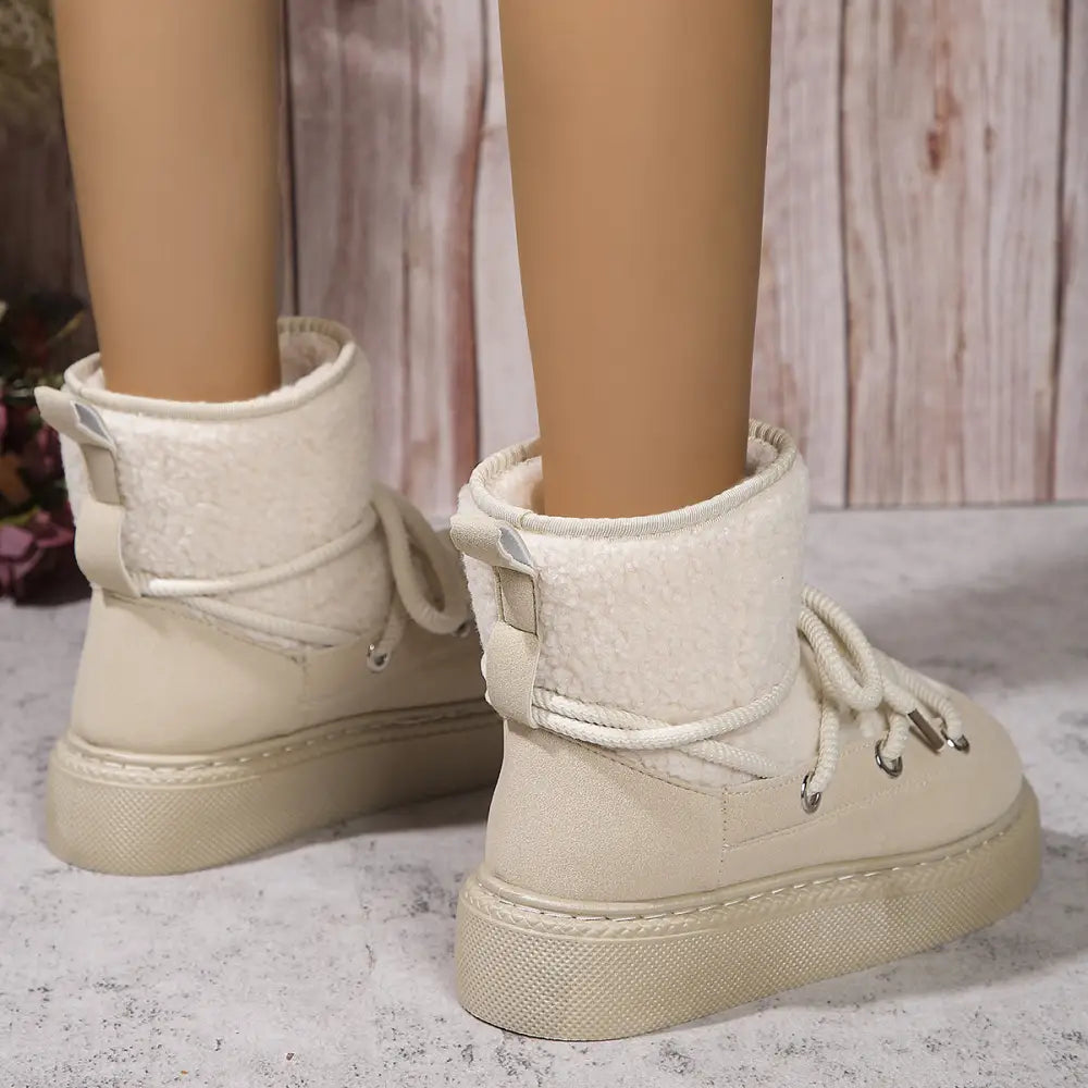 Fashion Lace-up Snow Boots Winter Flat Thick-soled Height-enhancing Cotton Shoes For Women Casual Warm Short Boot Beyond Trends Hub