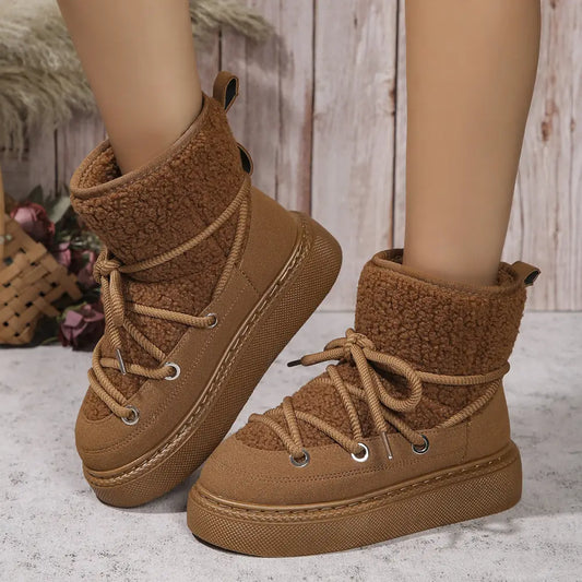 Fashion Lace-up Snow Boots Winter Flat Thick-soled Height-enhancing Cotton Shoes For Women Casual Warm Short Boot Beyond Trends Hub
