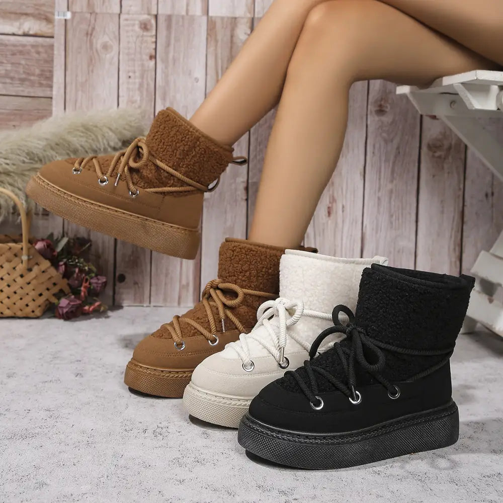Fashion Lace-up Snow Boots Winter Flat Thick-soled Height-enhancing Cotton Shoes For Women Casual Warm Short Boot Beyond Trends Hub