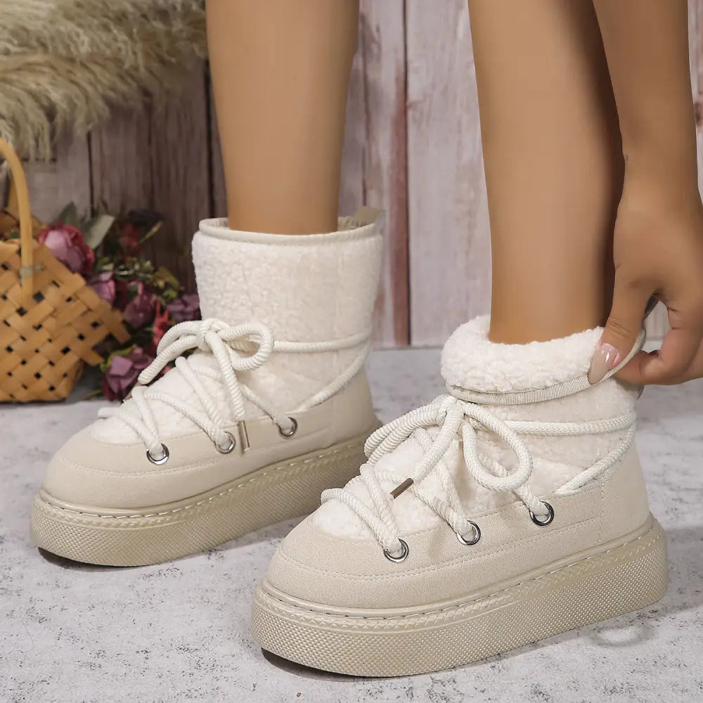 Fashion Lace-up Snow Boots Winter Flat Thick-soled Height-enhancing Cotton Shoes For Women Casual Warm Short Boot Beyond Trends Hub