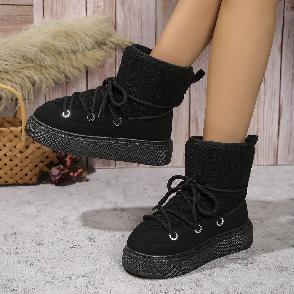 Fashion Lace-up Snow Boots Winter Flat Thick-soled Height-enhancing Cotton Shoes For Women Casual Warm Short Boot Beyond Trends Hub