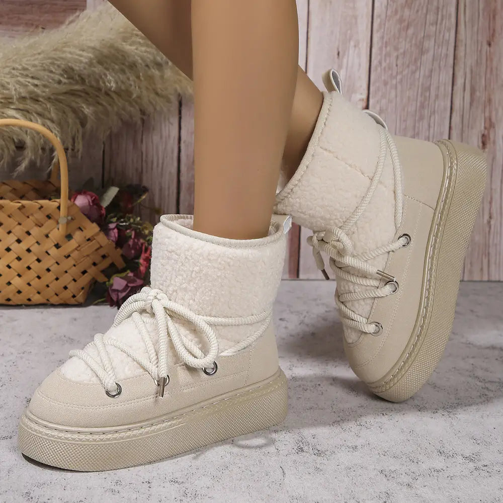 Fashion Lace-up Snow Boots Winter Flat Thick-soled Height-enhancing Cotton Shoes For Women Casual Warm Short Boot Beyond Trends Hub